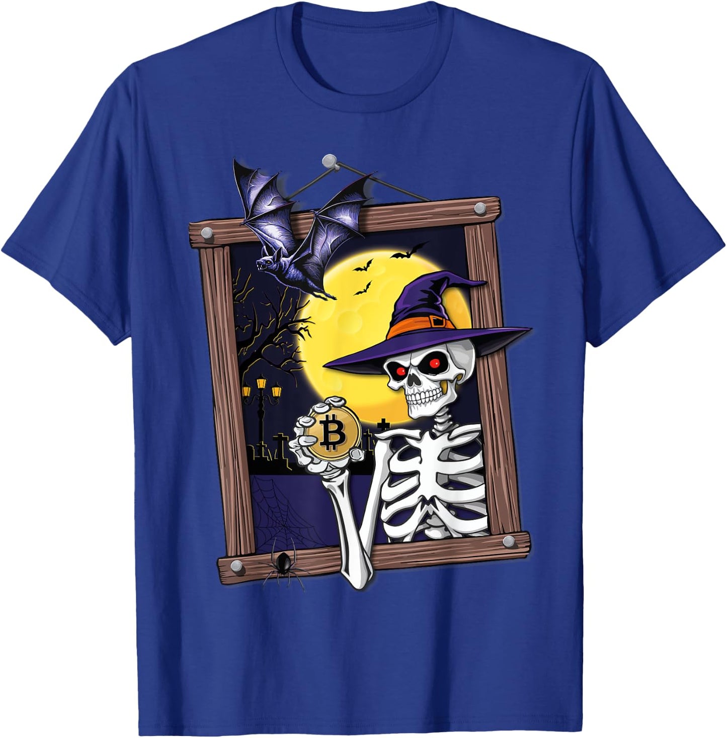 Funny Bitcoin Halloween Skeleton Spooky Crypto T-Shirt - T-Shirt | Royal