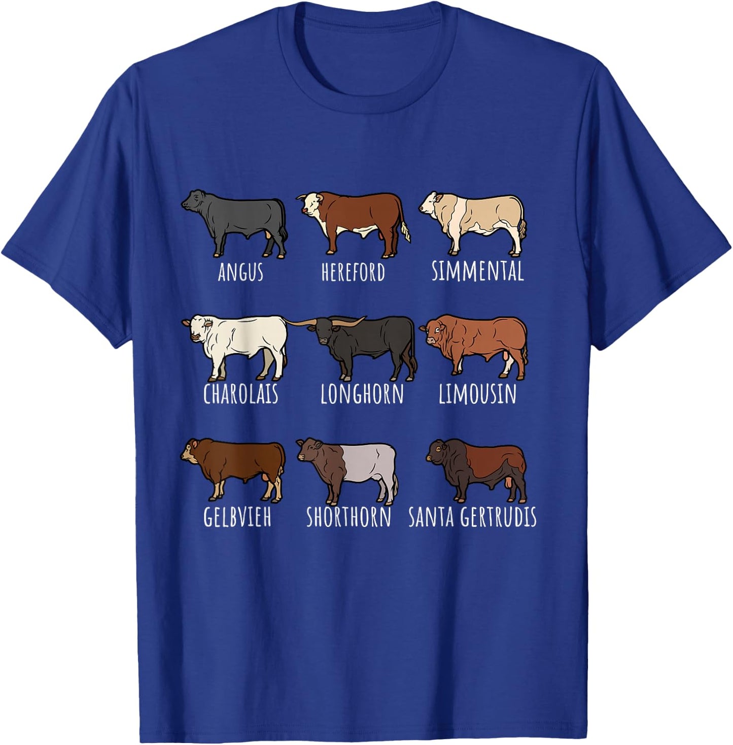 Type of Cow Breed Cattle Collection West Bulls Angus Farmer T-Shirt - T-Shirt | Royal