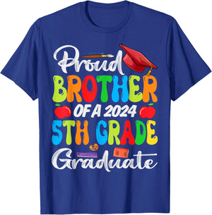Funny Proud Brother of a Class of 2024 5th Grade Graduate T-Shirt - T-Shirt | Royal