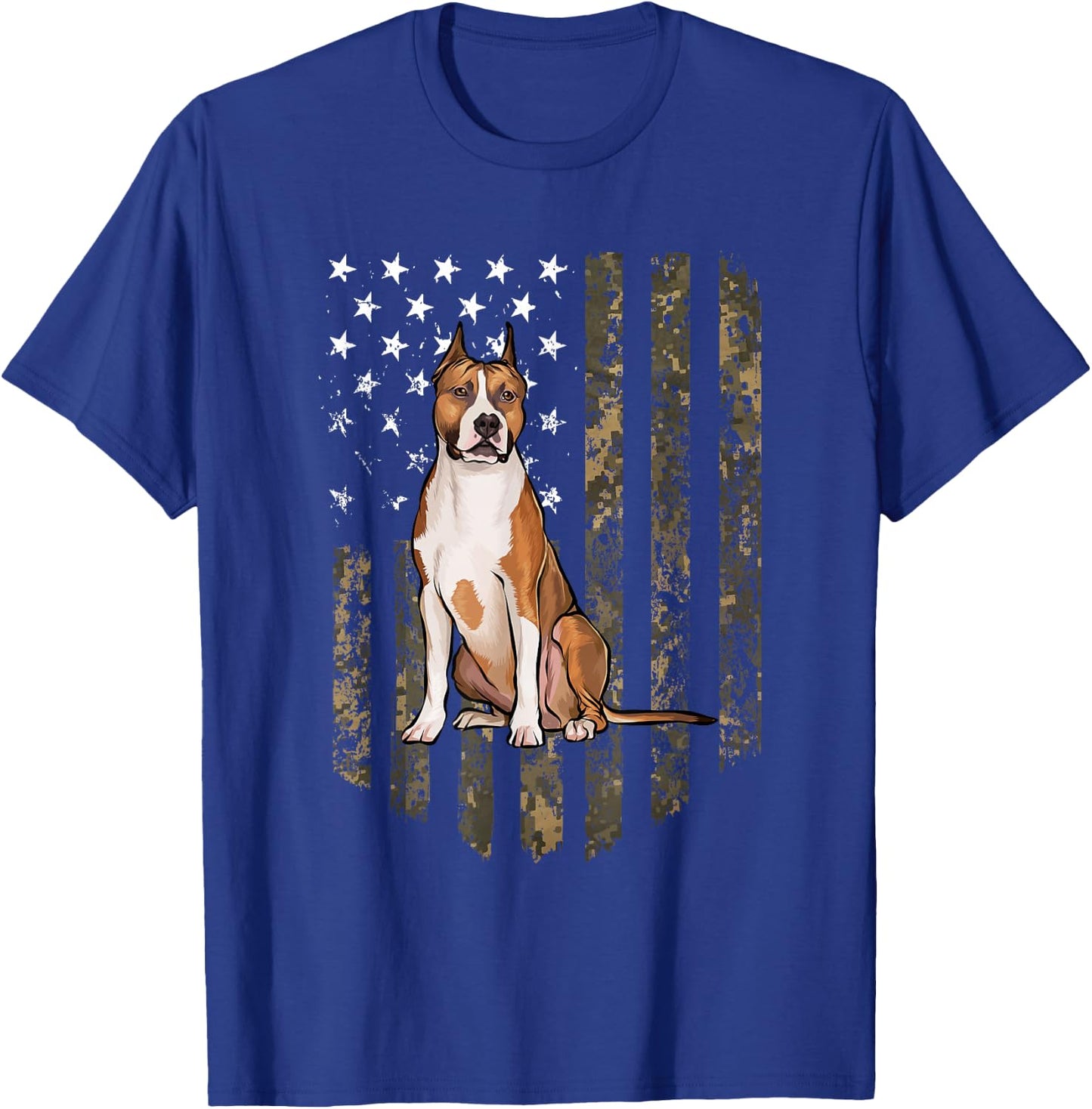 American Staffordshire Terrier Camouflage USA Flag T-Shirt - T-Shirt | Royal