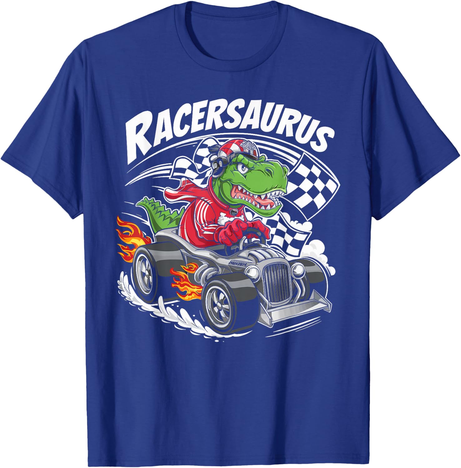 Funny Dinosaur Racer Racing Racersaurus Kids Boys T-Shirt - T-Shirt | Royal