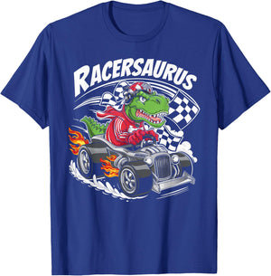Funny Dinosaur Racer Racing Racersaurus Kids Boys T-Shirt - T-Shirt | Royal