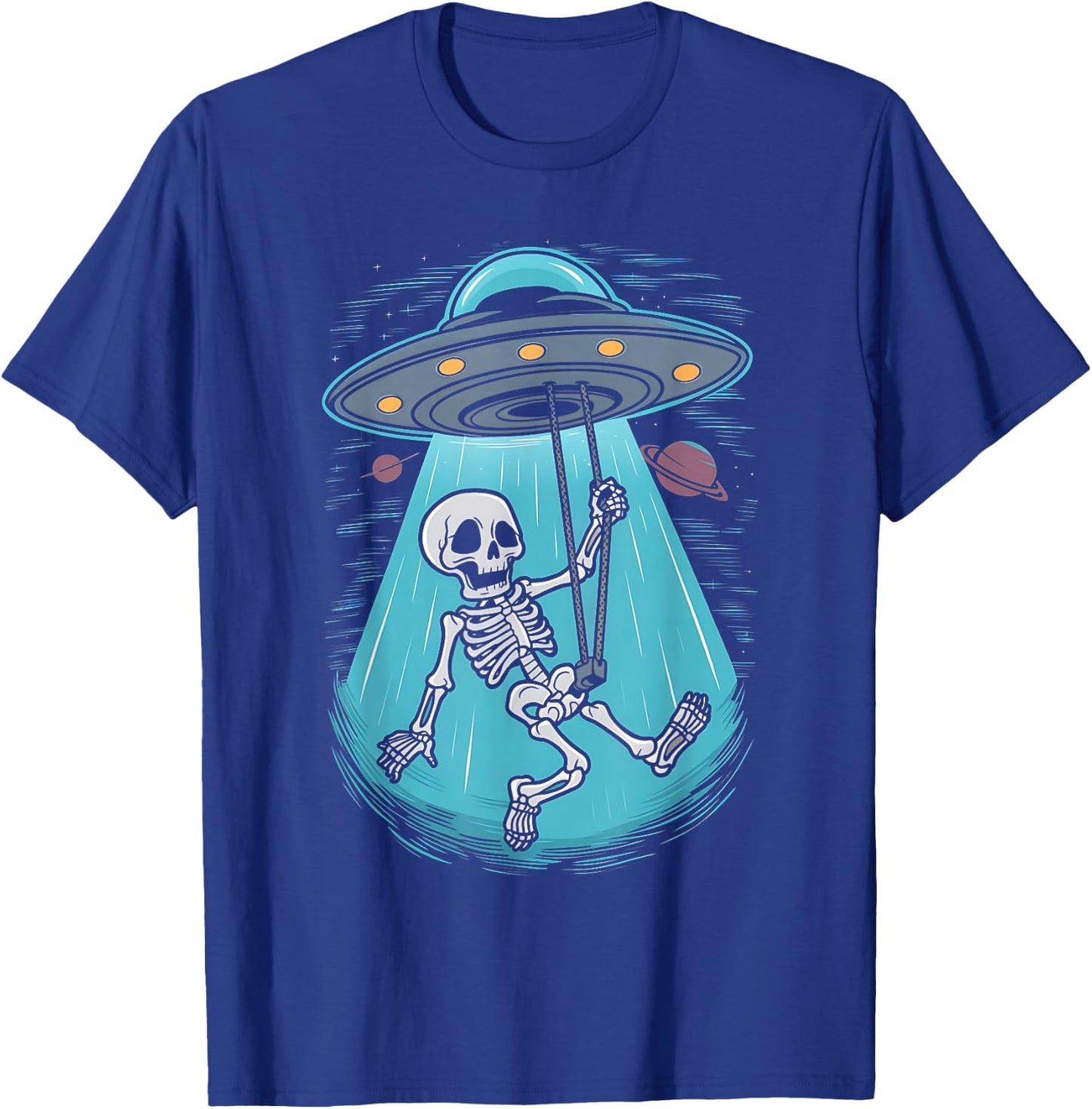 Skeleton Alien UFO Beam Swing Boys Girts Halloween Graphic T-Shirt - T-Shirt | Royal
