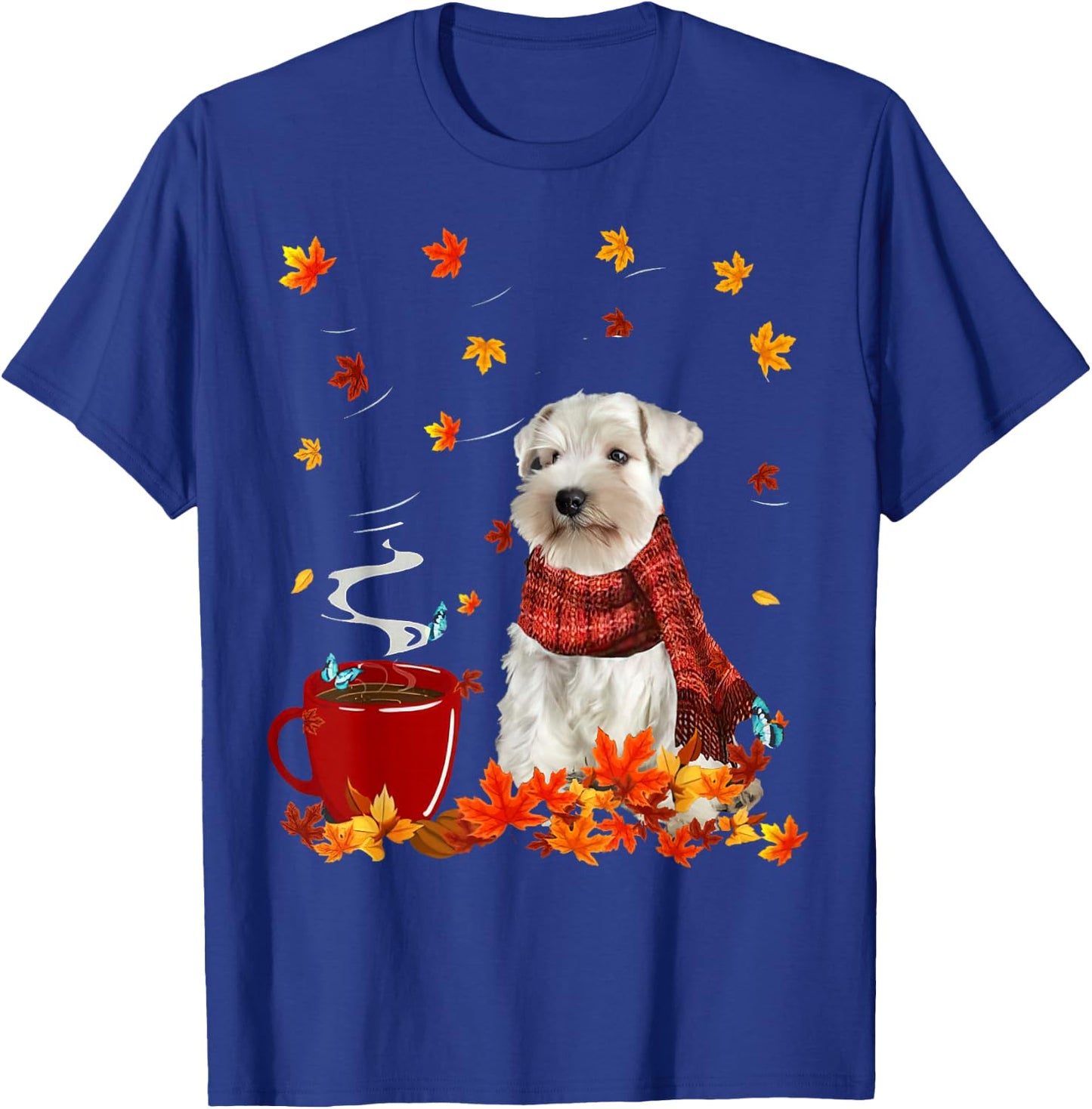 Schnauzer Fall Red Scarf Autumn Leaf For Dog Lover Men Women T-Shirt - T-Shirt | Royal