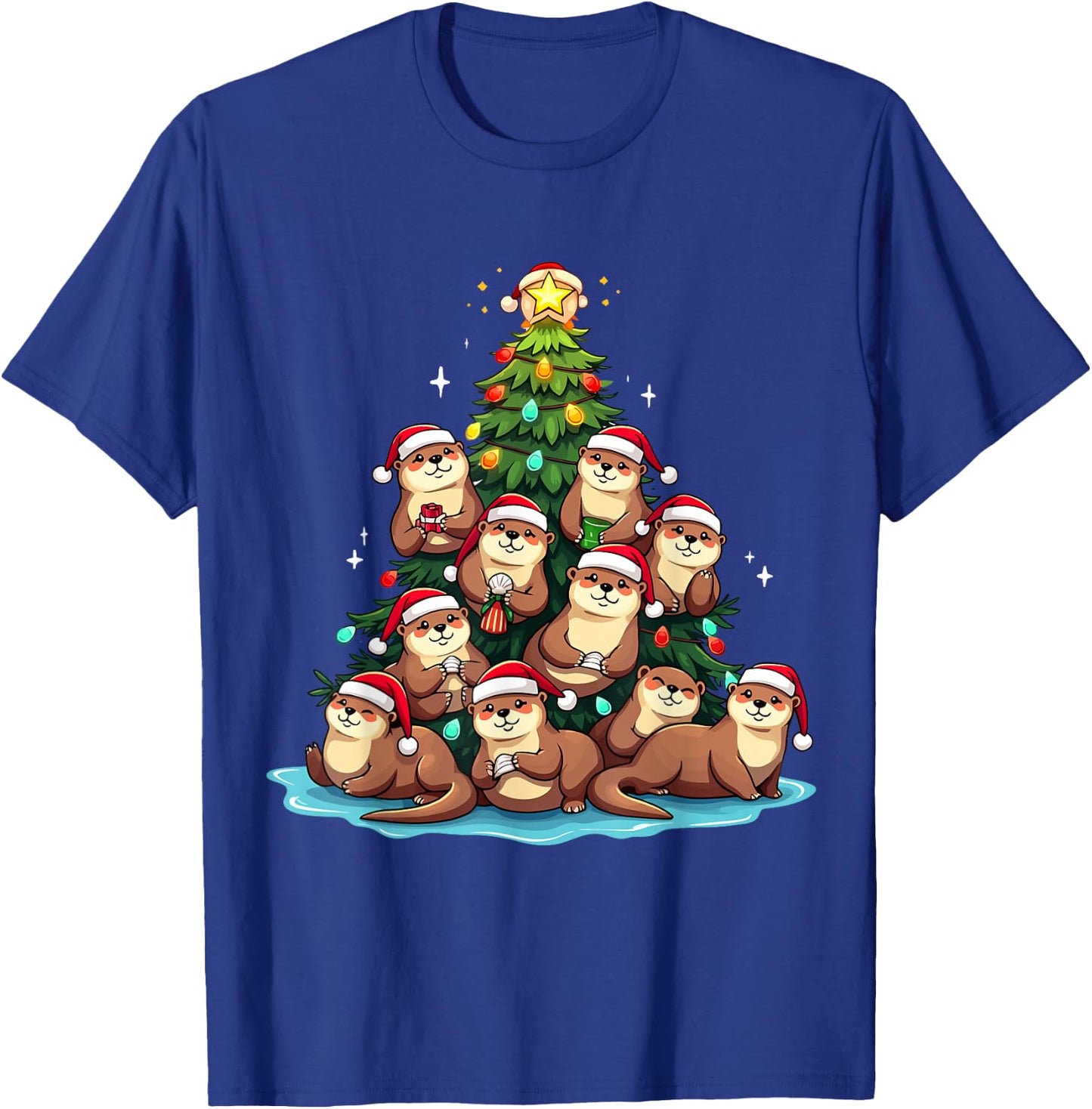 Otter Christmas Tree Funny Water Weasel Holiday T-Shirt - T-Shirt | Royal