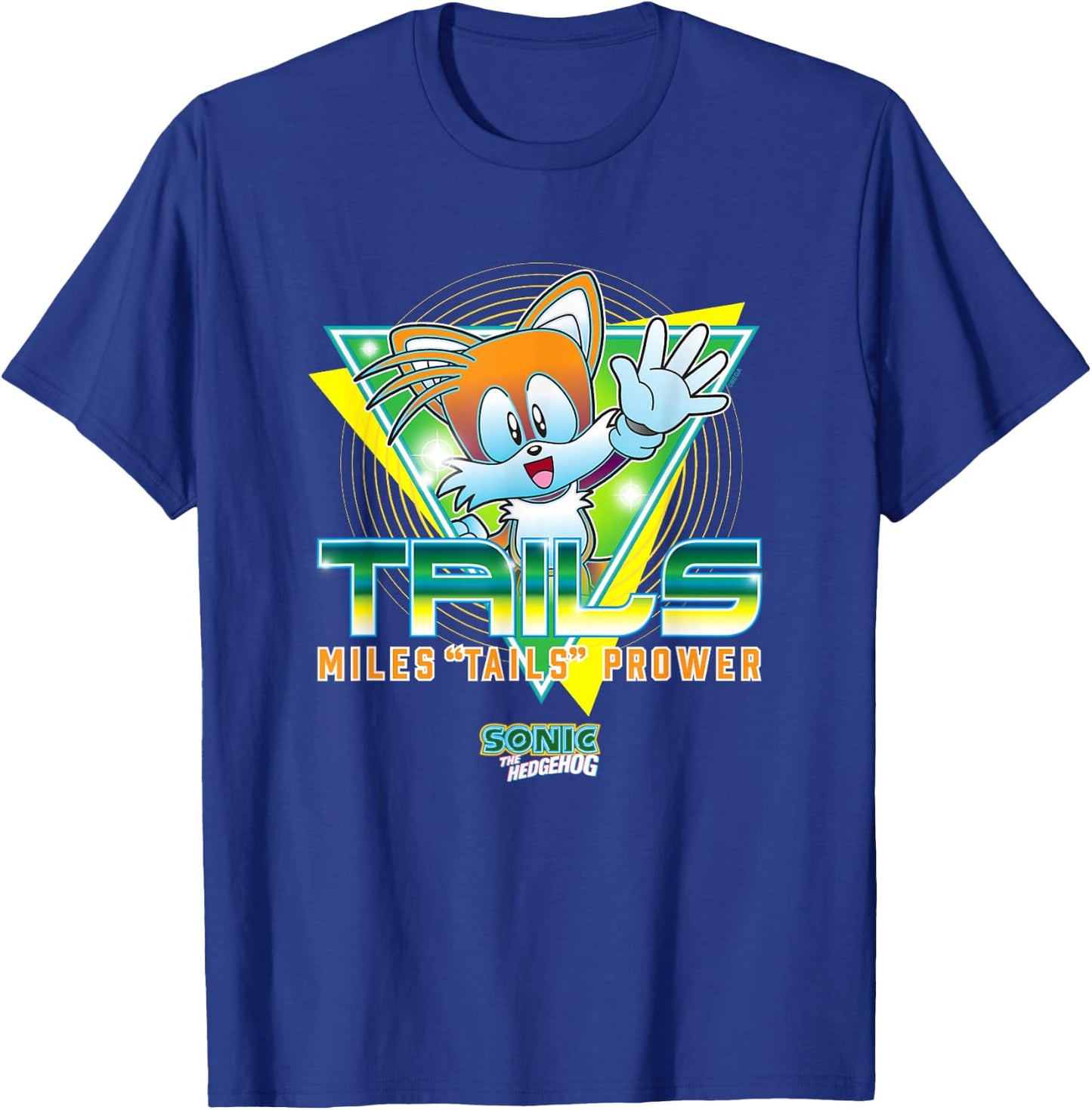 Sonic The Hedgehog Miles Tails Prower Retro Neon Logo T-Shirt - T-Shirt | Royal