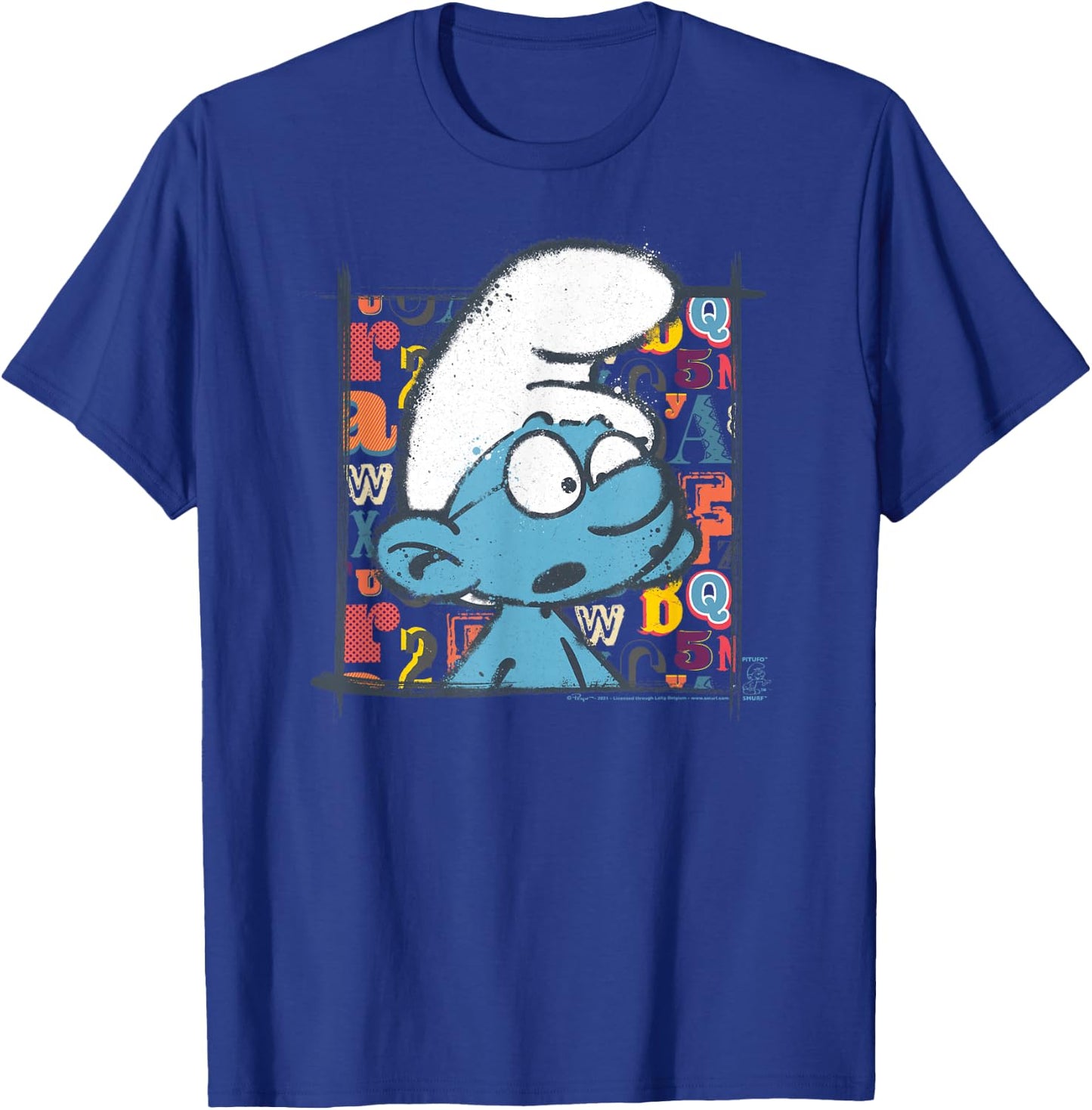 The Smurfs Brainy Alphabet Background T-Shirt - T-Shirt | Royal