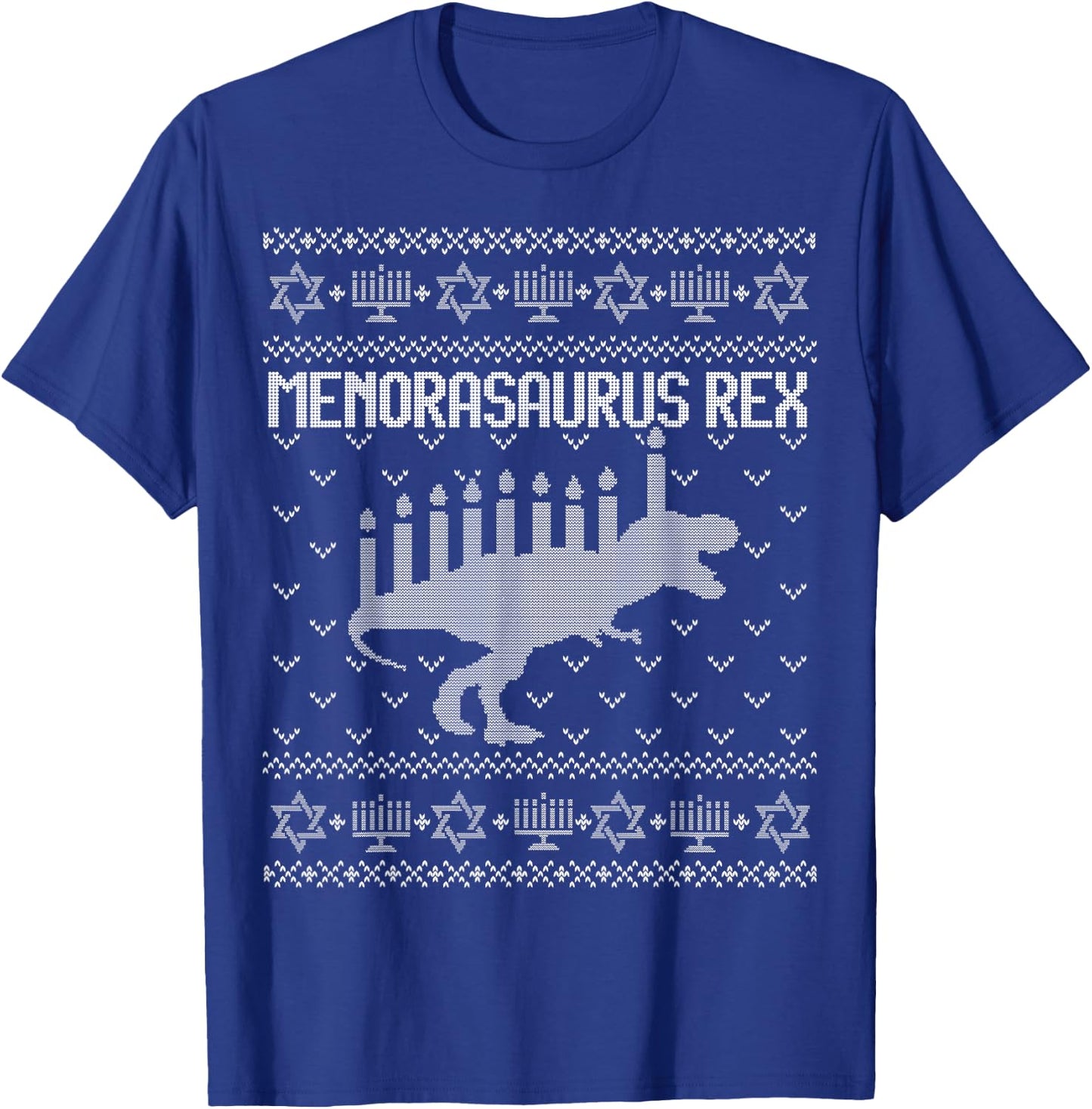 Funny Ugly Hanukkah Sweater Shirt Dinosaur Trex Menorasaurus T-Shirt - T-Shirt | Royal