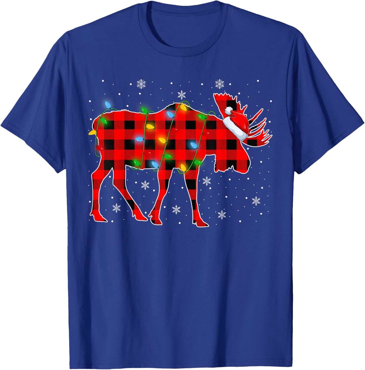 Moose Xmas Lighting Buffalo Plaid Moose Christmas Pajama T-Shirt - T-Shirt | Royal