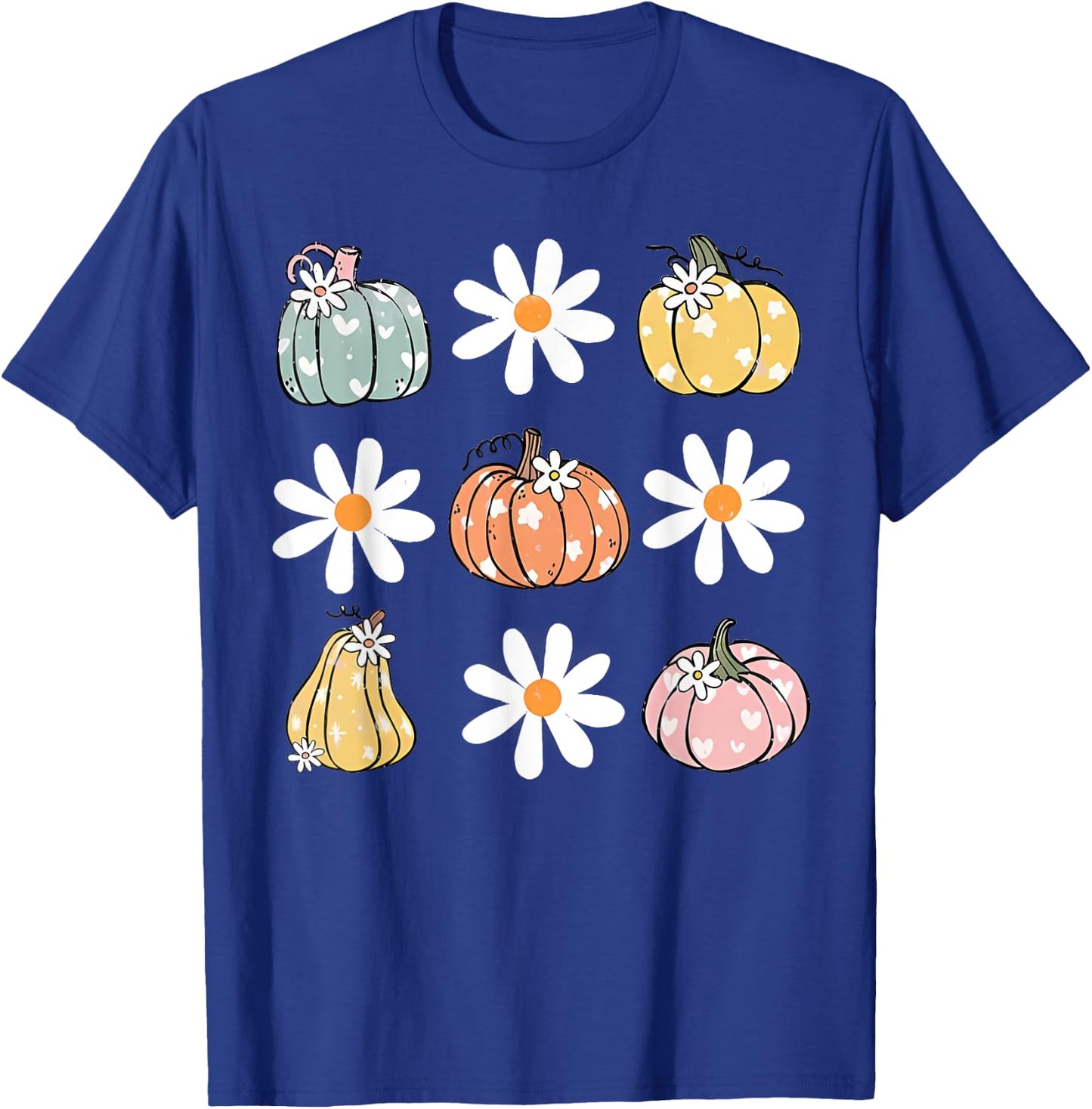 Pumpkin and Daisy Flowers Cute Fall Halloween Kids T-Shirt - T-Shirt | Royal