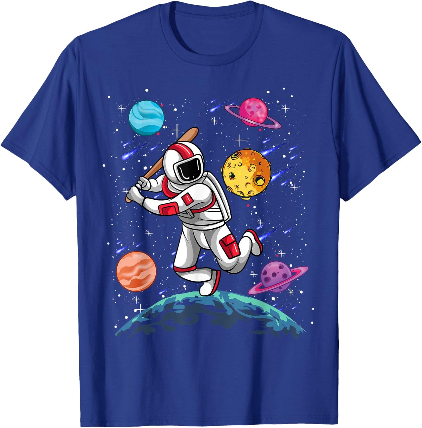 Astronaut Softball Player Sport Galaxy Outer Space Planets T-Shirt - T-Shirt | Royal