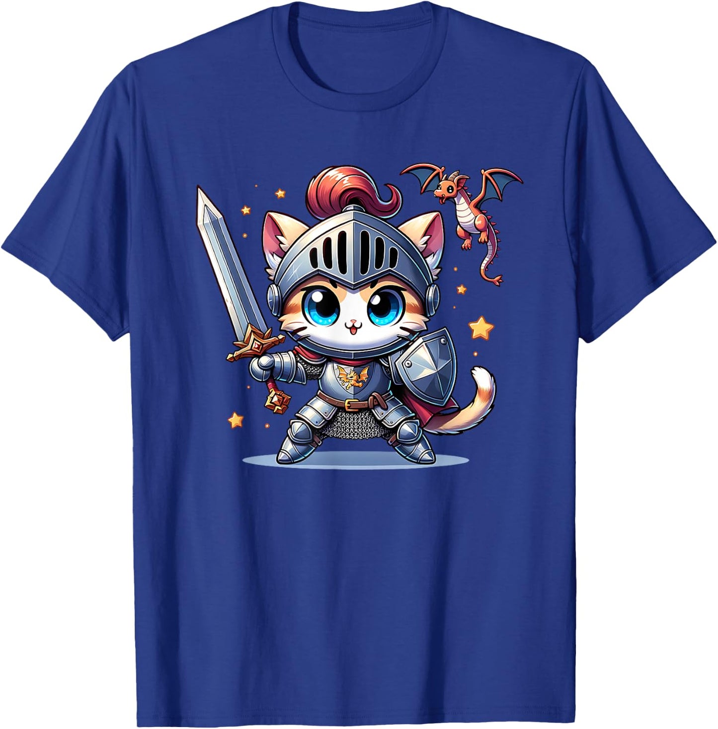 Ren Faire Medieval Knight Cat Kitten Sword Dragon Graphic T-Shirt - T-Shirt | Royal