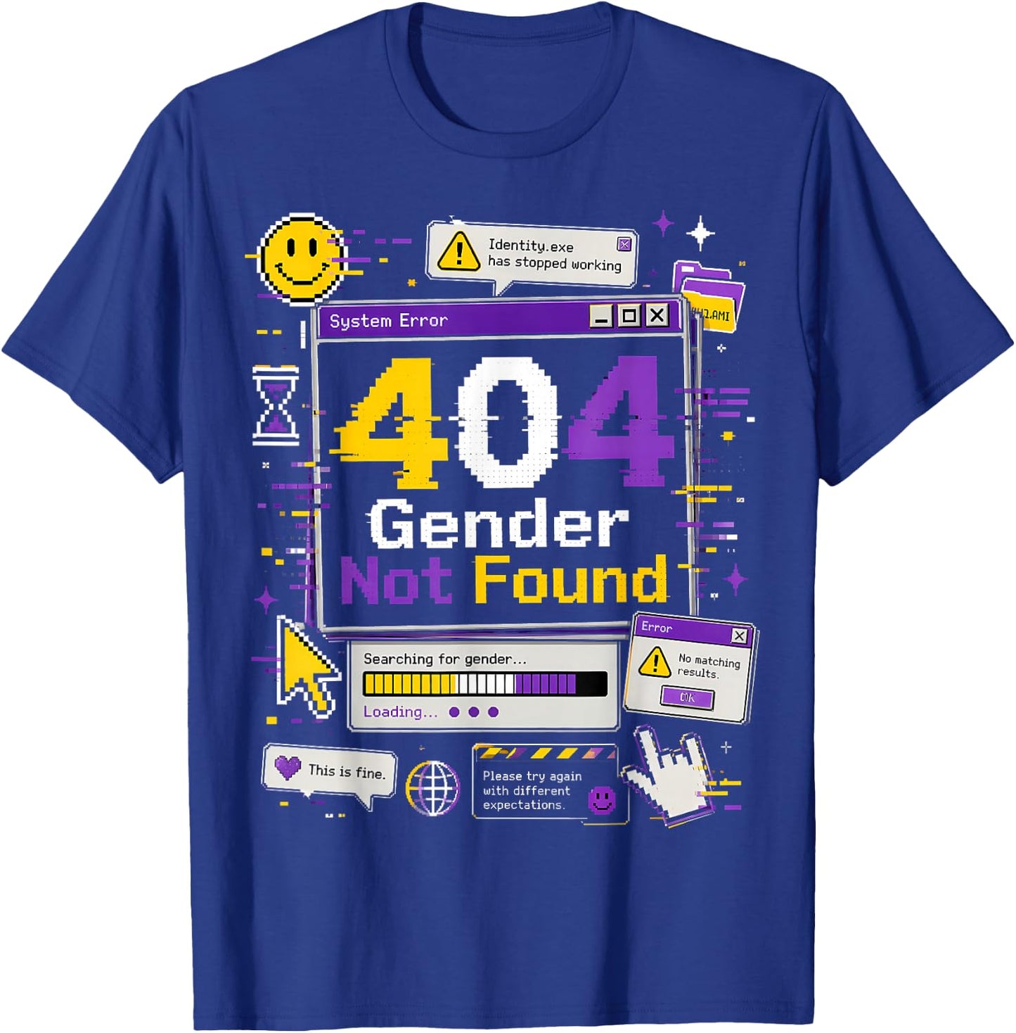 Non Binary Error 404 Gender Not Found T-Shirt - T-Shirt | Royal