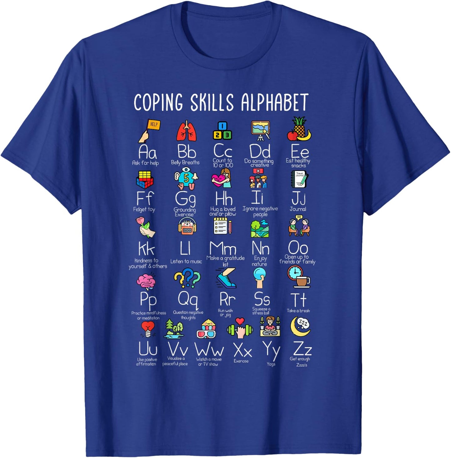 Counselor - Coping Skills Alphabet Mental Health Awareness T-Shirt - T-Shirt | Royal