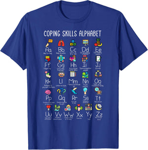 Counselor - Coping Skills Alphabet Mental Health Awareness T-Shirt - T-Shirt | Royal