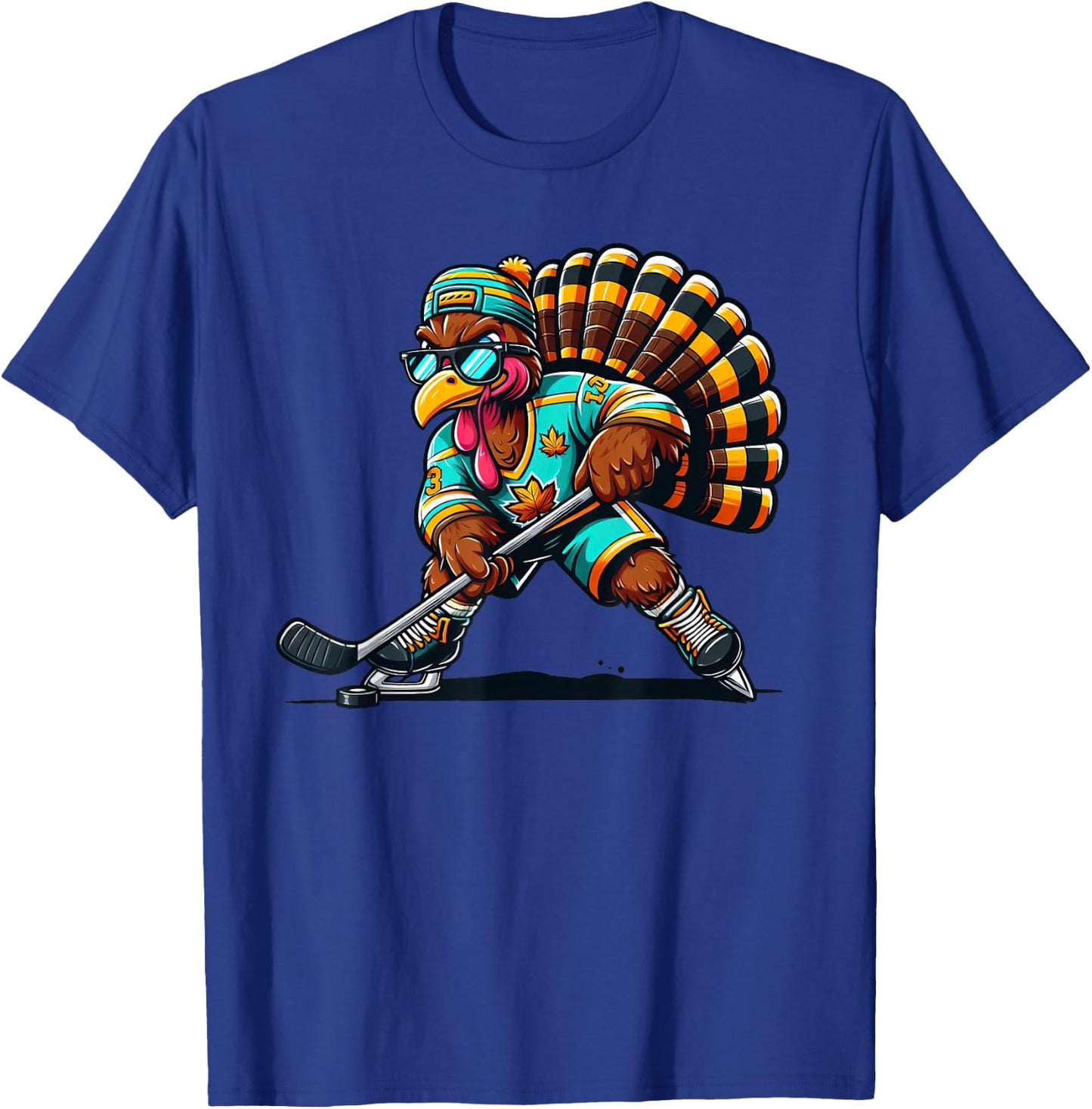 Funny Turkey Thanksgiving Hockey Kids T-Shirt - T-Shirt | Royal