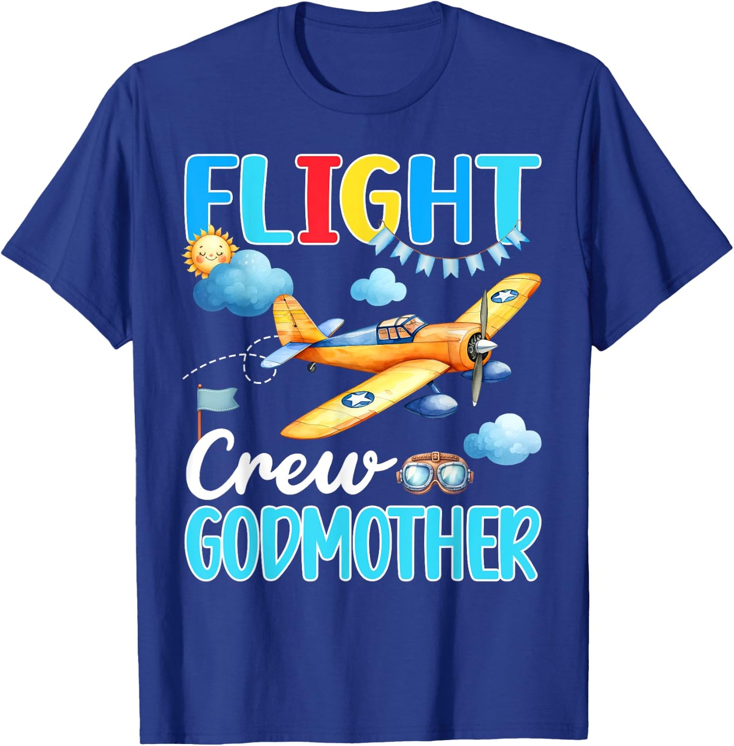 Flight Crew Godmother Birthday Airplane Matching Family T-Shirt - T-Shirt | Royal