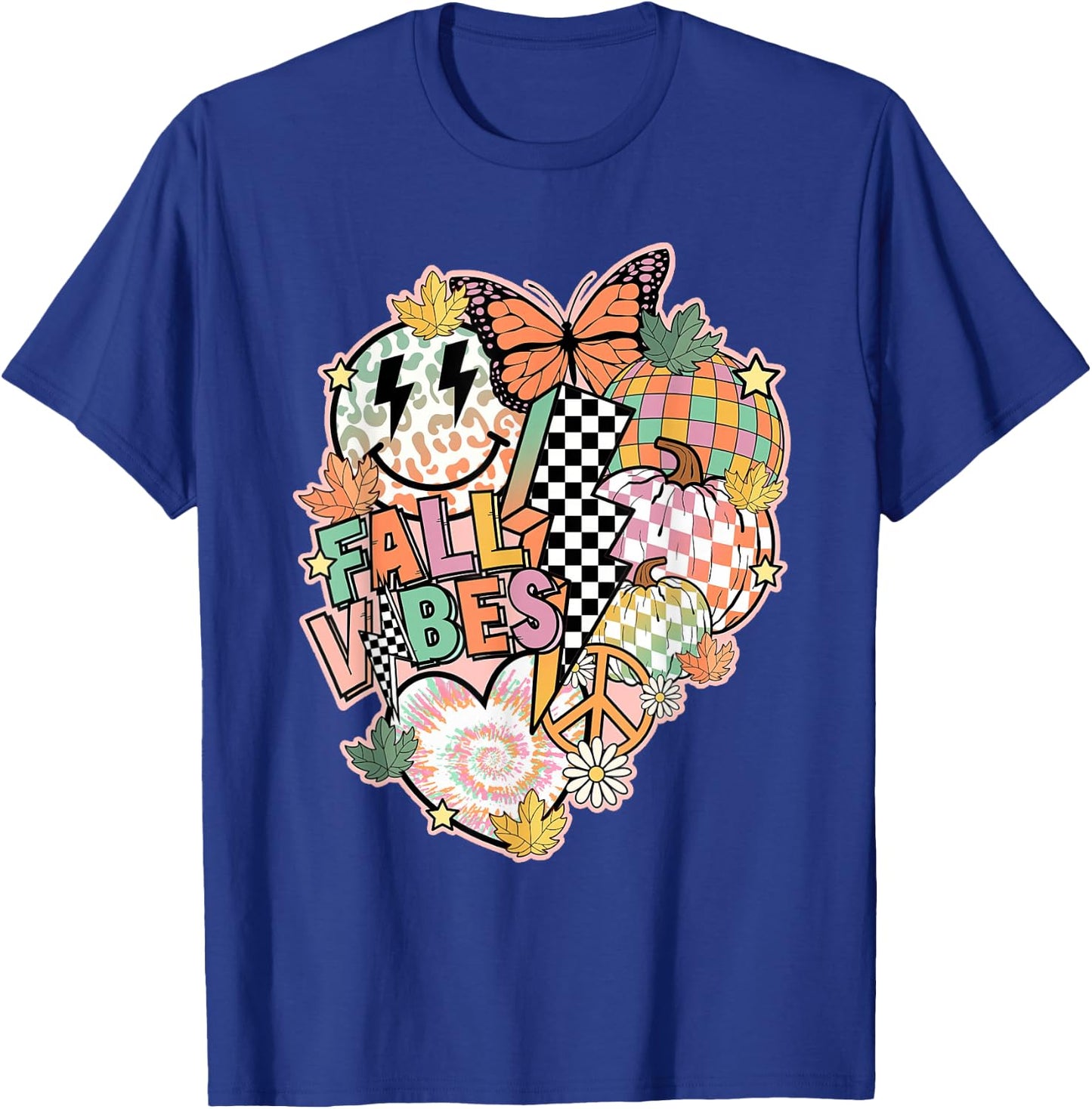 Fall Vibes Smile Face Hippie Groovy Thanksgiving Autumn T-Shirt - T-Shirt | Royal