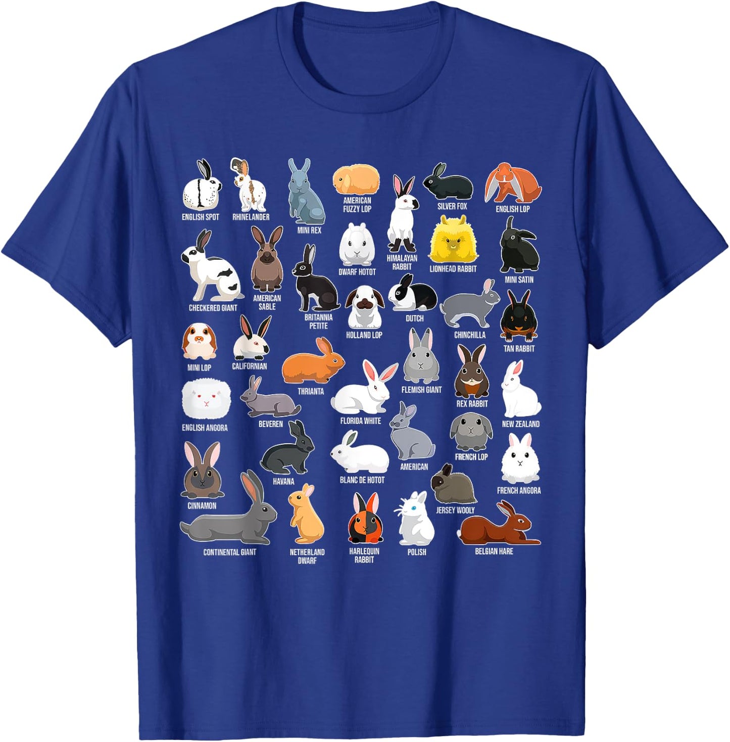 Types Of Rabbits Bunny Lover Animals Pet Men Women Kids T-Shirt - T-Shirt | Royal