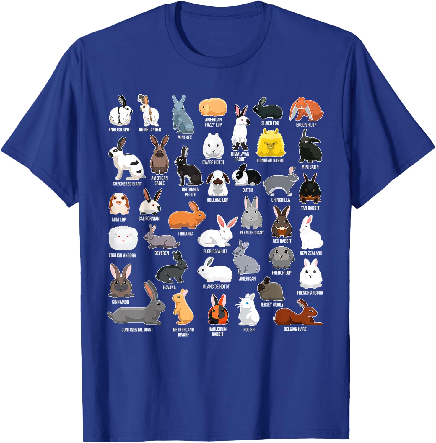Types Of Rabbits Bunny Lover Animals Pet Men Women Kids T-Shirt - T-Shirt | Royal