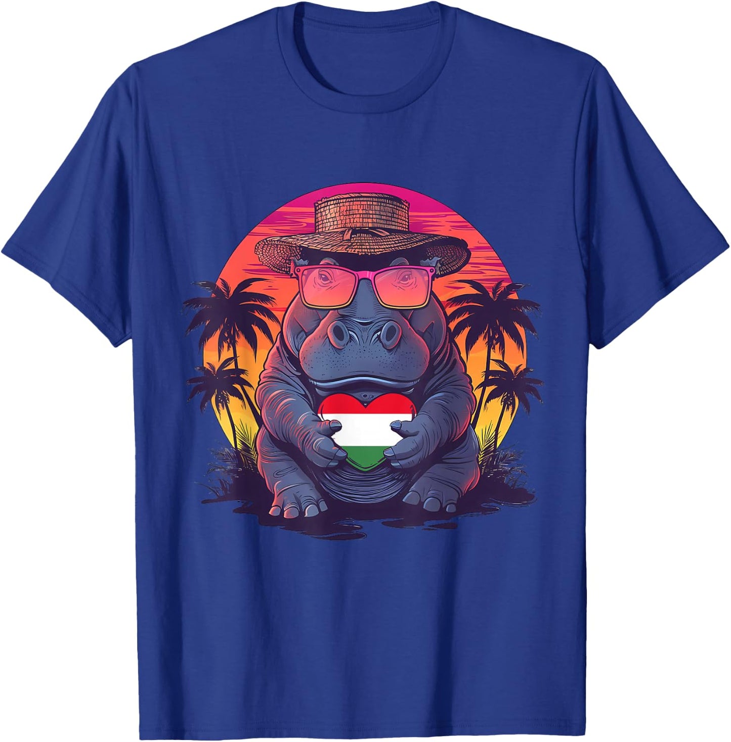 Hungary Flag Rhino Sunset Heart Sunglasses Hungarian Roots T-Shirt - T-Shirt | Royal
