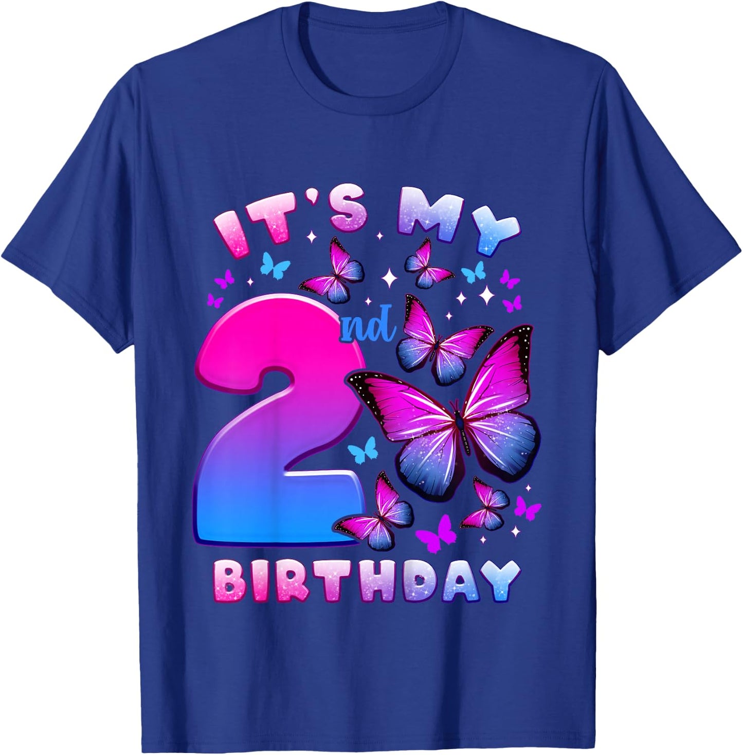 Birthday Girl 2 Years Old Butterfly Number 2 T-Shirt - T-Shirt | Royal