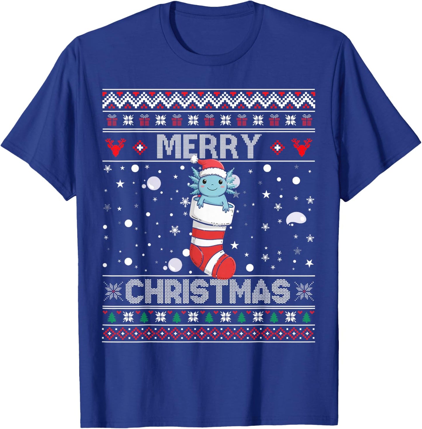 Axolotl Stocking Merry Ugly Christmas Kawaii Sweater Holiday T-Shirt - T-Shirt | Royal