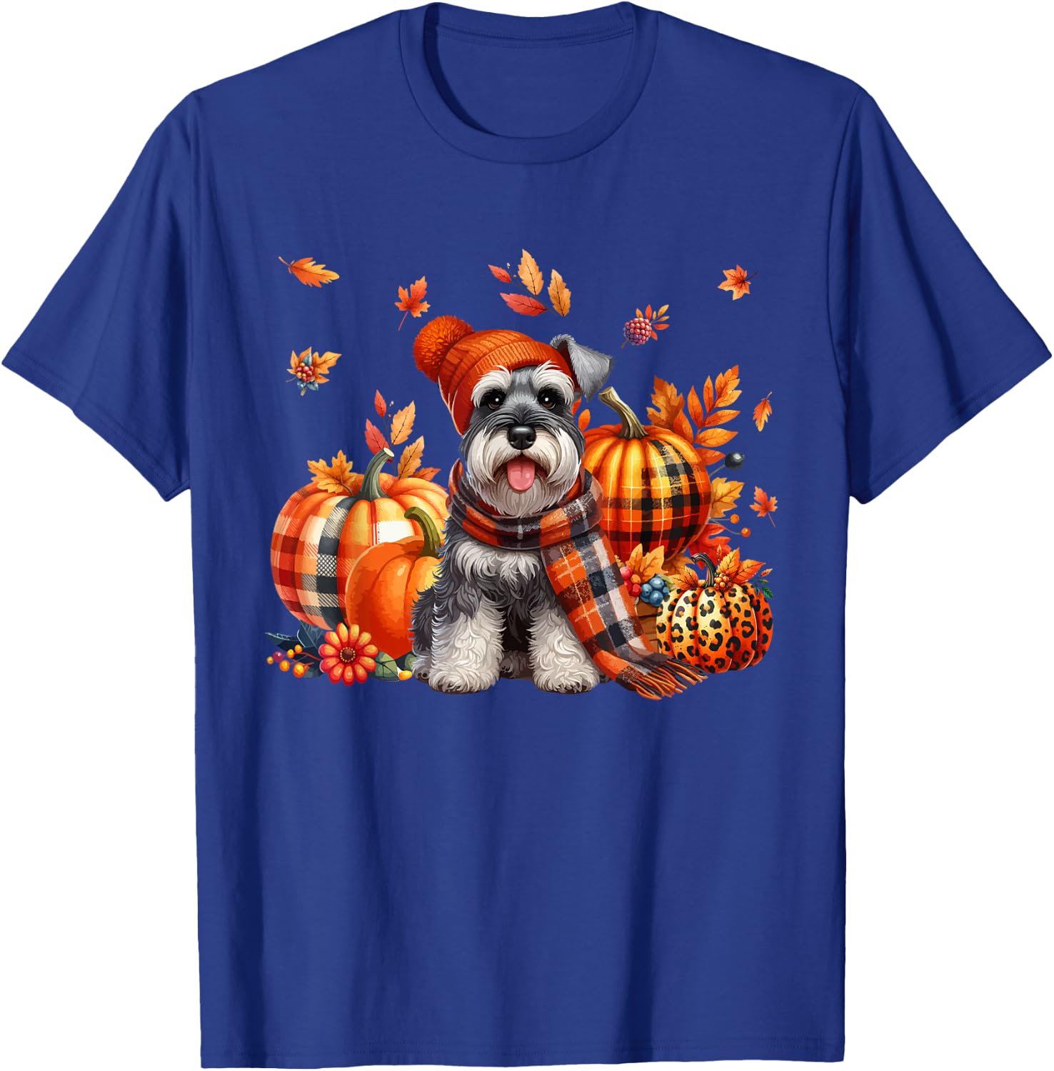 Schnauzer Thanksgiving Leopard Pumpkins Fall Leaves Lover T-Shirt - T-Shirt | Royal