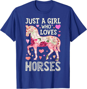 Horse Just A Girl Who Loves Horseback Riding Farm Flower T-Shirt - T-Shirt | Royal
