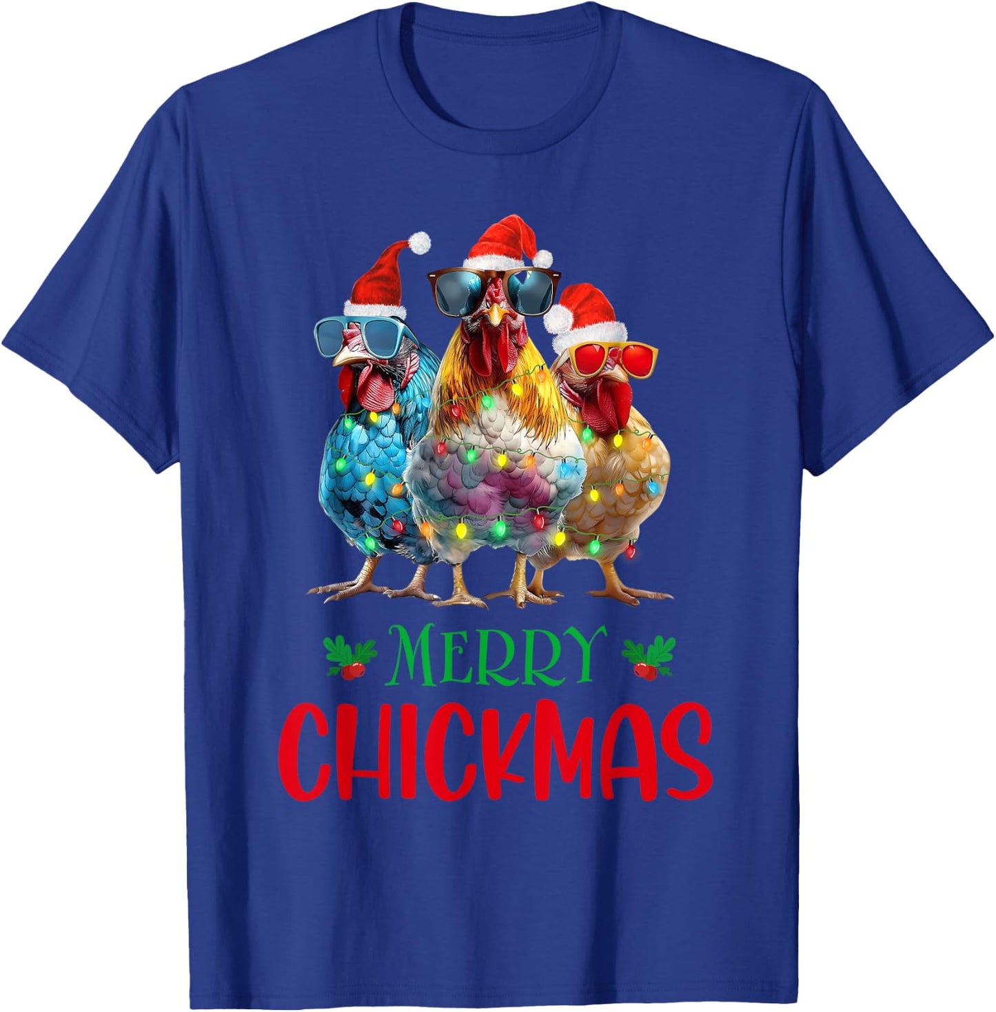 Merry Chickmas Ornament Lights Chicken Farmer Christmas T-Shirt - T-Shirt | Royal