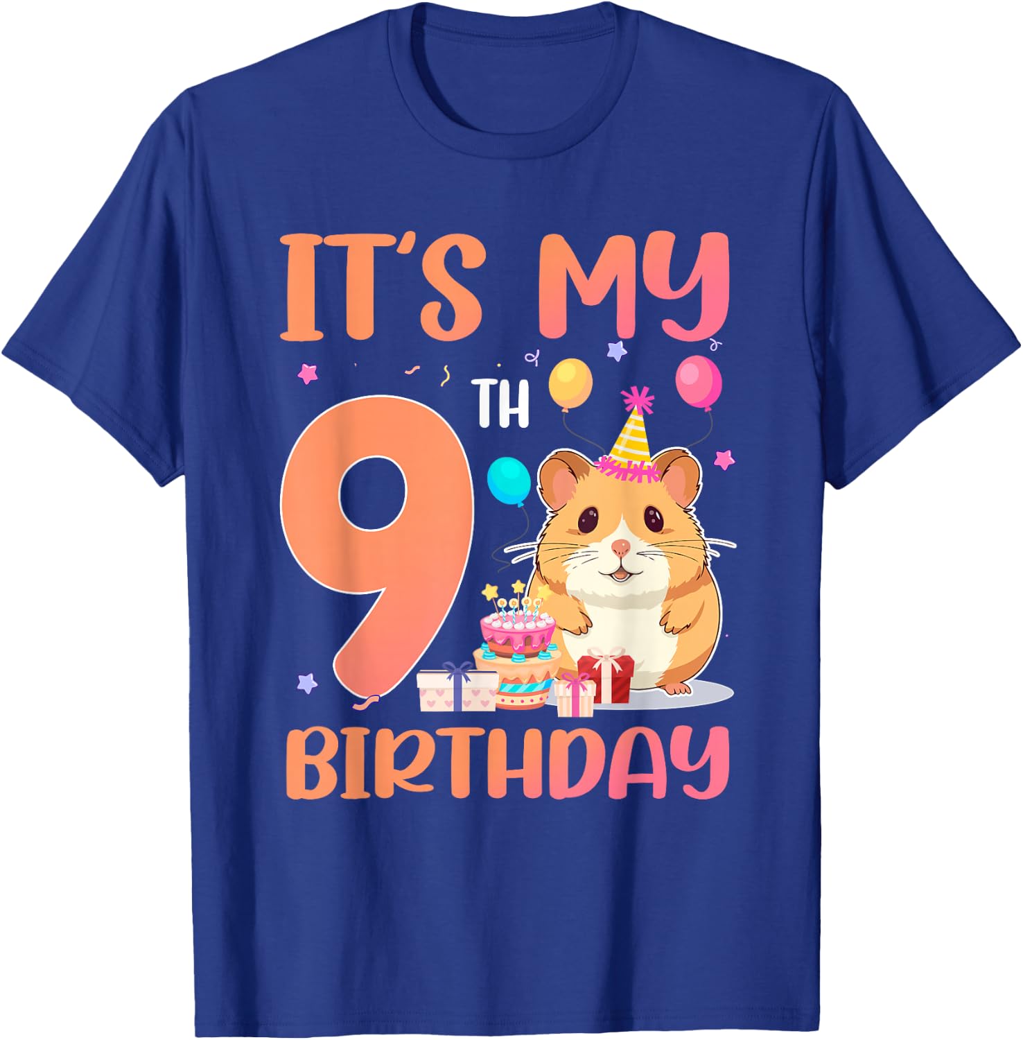 It's My 9th Birthday Cute Hamster 9 Year Old Kids T-Shirt - T-Shirt | Royal