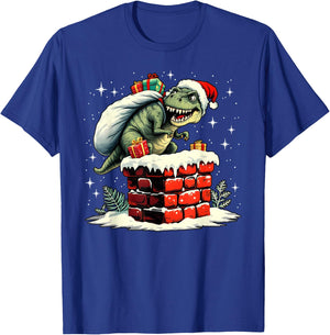 Dinosaur Christmas Santa Xmas T-Shirt - T-Shirt | Royal