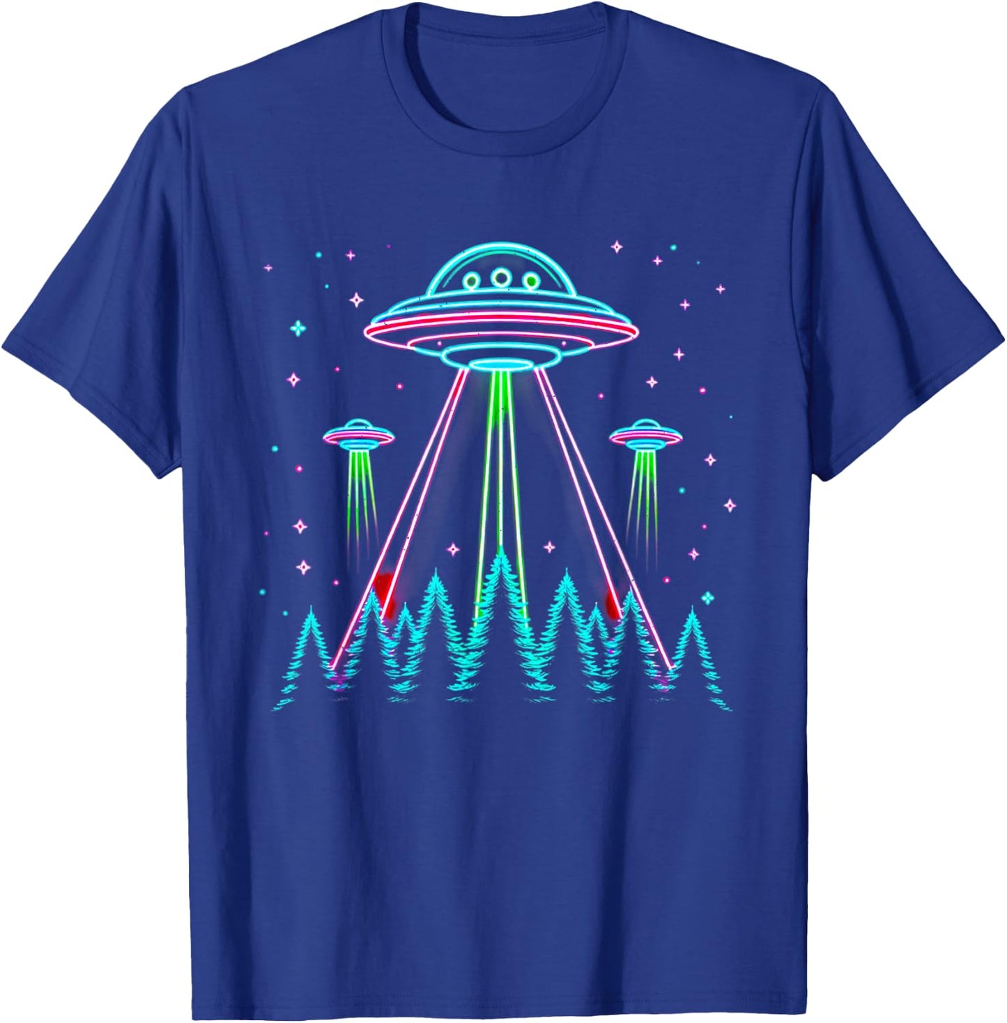 UFO Abduction Line Art Moon Day Alien Spaceship Sci-fi T-Shirt - T-Shirt | Royal