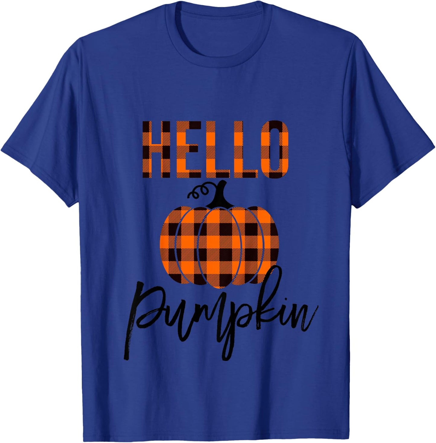 Kids Hello Pumpkin Plaid Toddler Girls Pumpkin Patch T-Shirt - T-Shirt | Royal