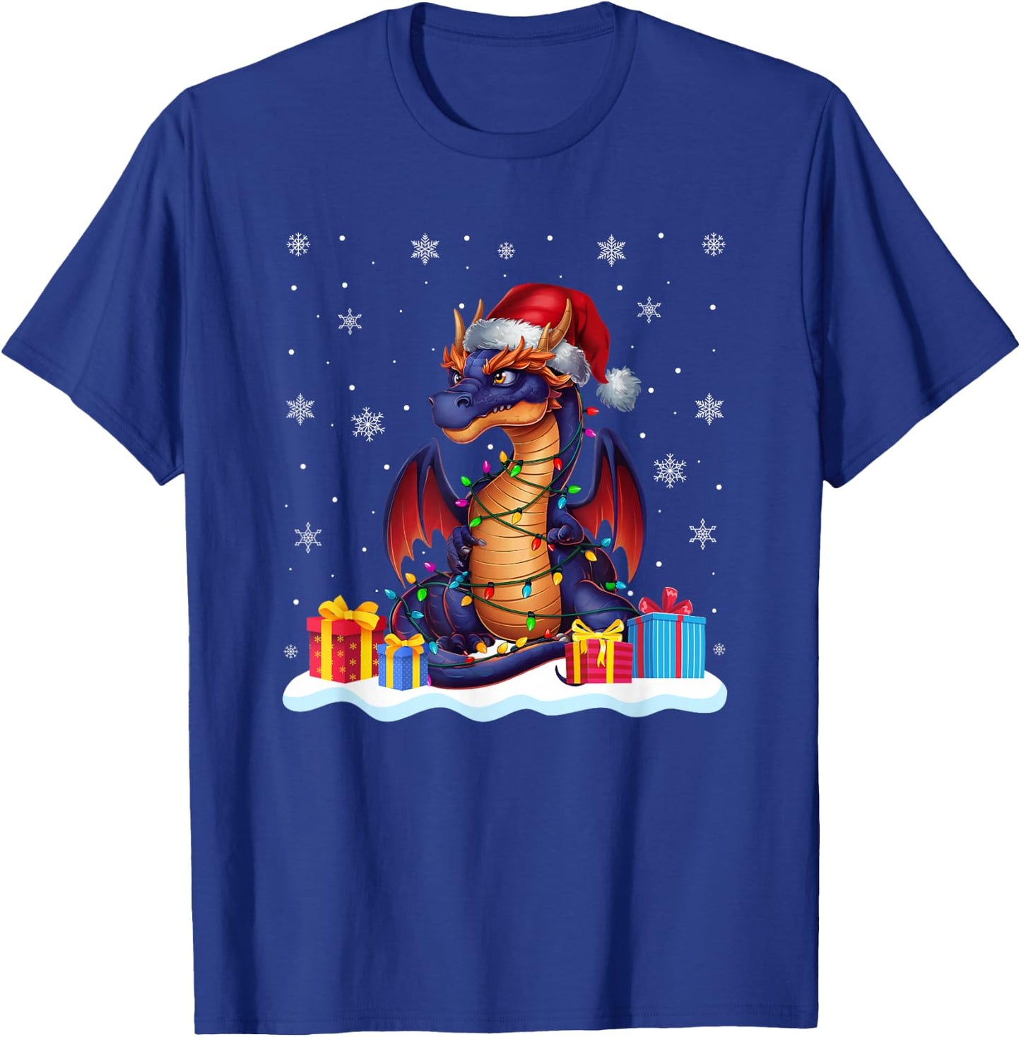 Dragon Santa Hat Christmas Tree Light Xmas Pajama T-Shirt - T-Shirt | Royal
