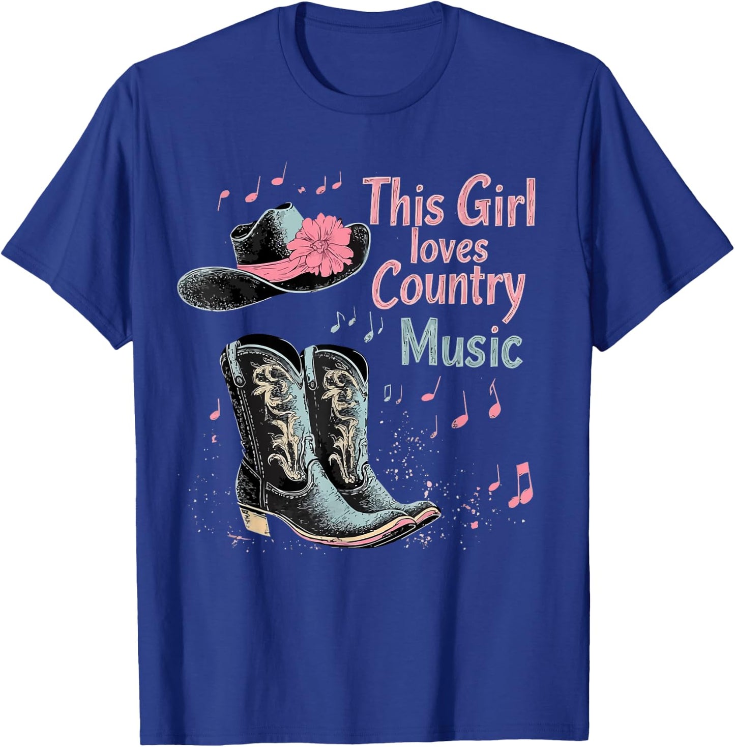 This Girl Loves Country Music Texas Boot Cowgirl Music Lover , Black, S T-Shirt - T-Shirt | Royal