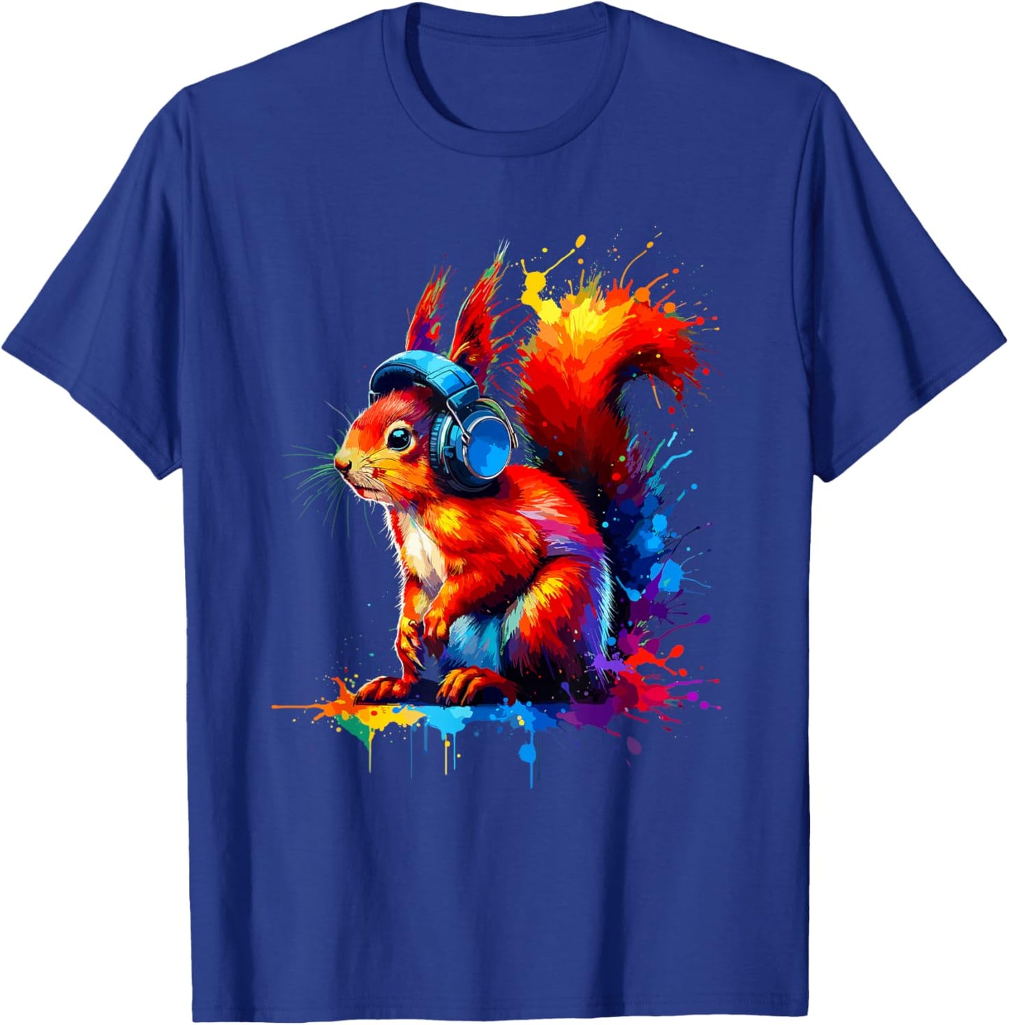 Colourful Splash Art Headphones with Red Squirrel , black T-Shirt - T-Shirt | Royal