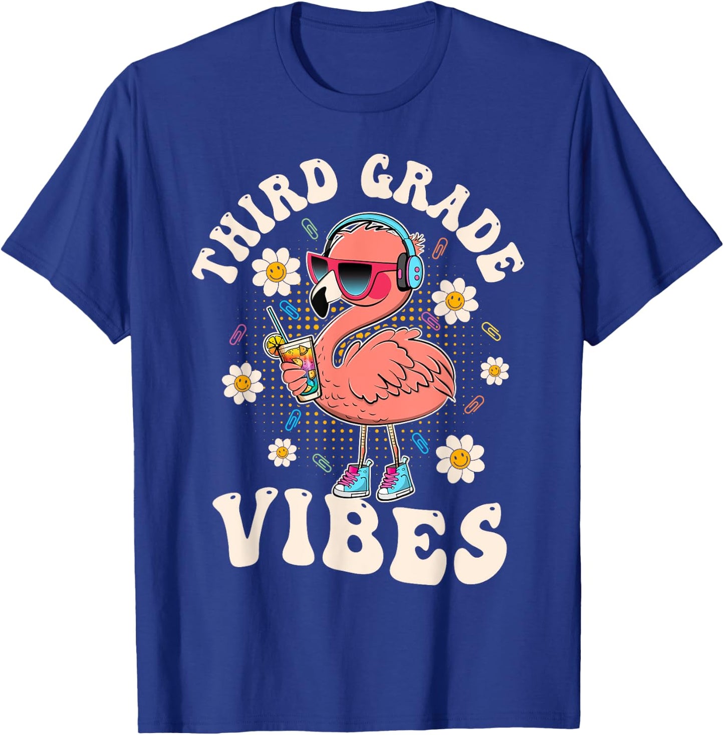Flamingo Back to School Third Grade Vibes Teacher 3rd Grade Men Women Girls Kids T-Shirt - T-Shirt | Royal