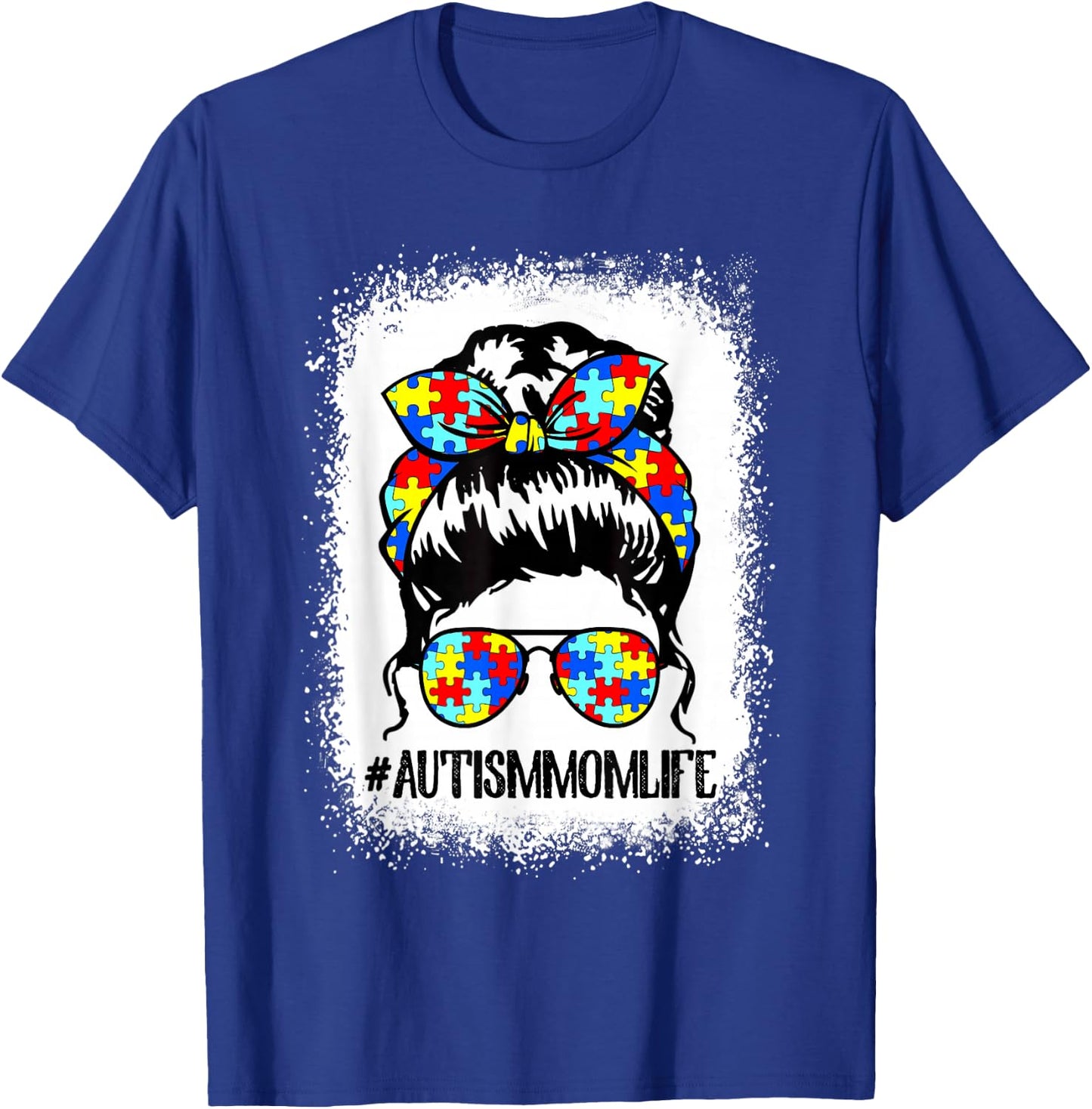 Autism Mom Life Messy Bun Sunglasses Bandana Mother's Day T-Shirt - T-Shirt | Royal