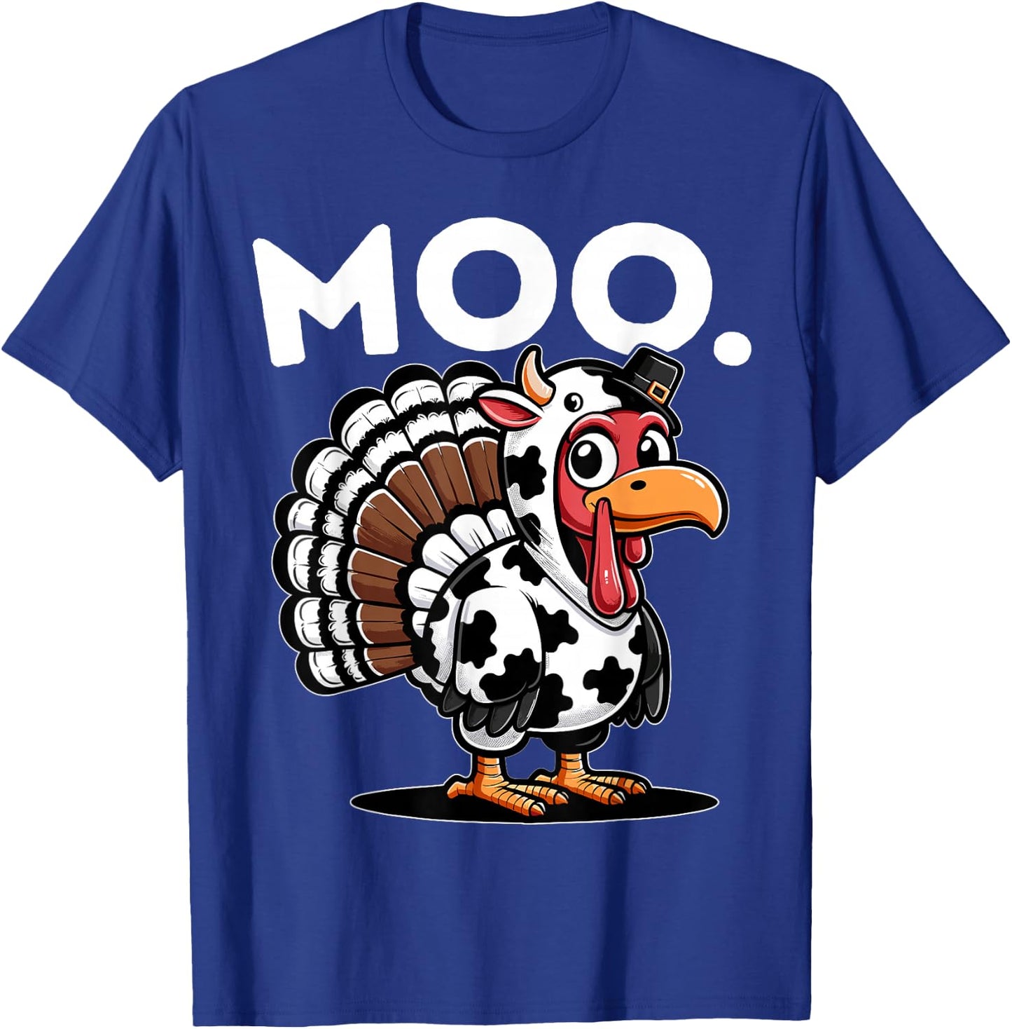 Turkey Moo Funny Cow Thanksgiving Kids Boys Girls Men Women T-Shirt - T-Shirt | Royal