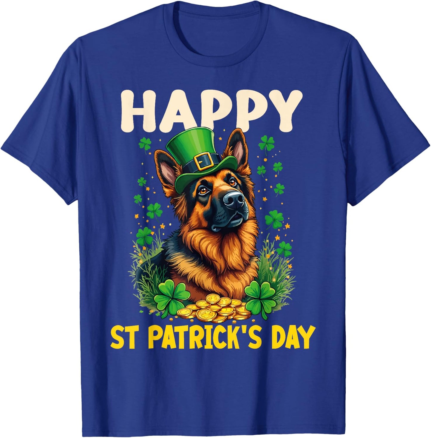 Happy St Patrick's Day German Shepherd Dog St Patricks Funny T-Shirt - T-Shirt | Royal