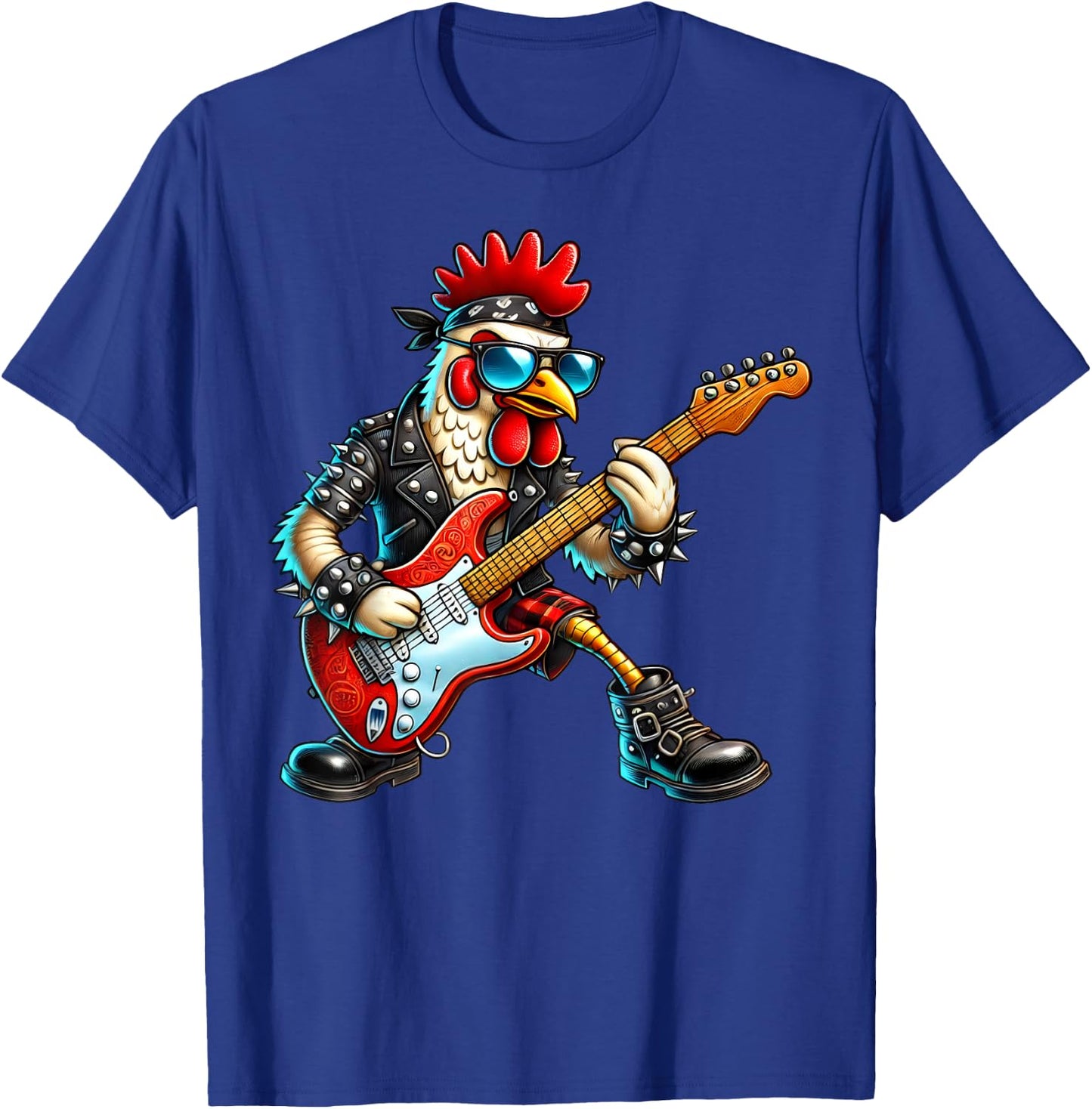 Funny Punk Chicken Rock N Roll Chicken Guitar Band T-Shirt - T-Shirt | Royal