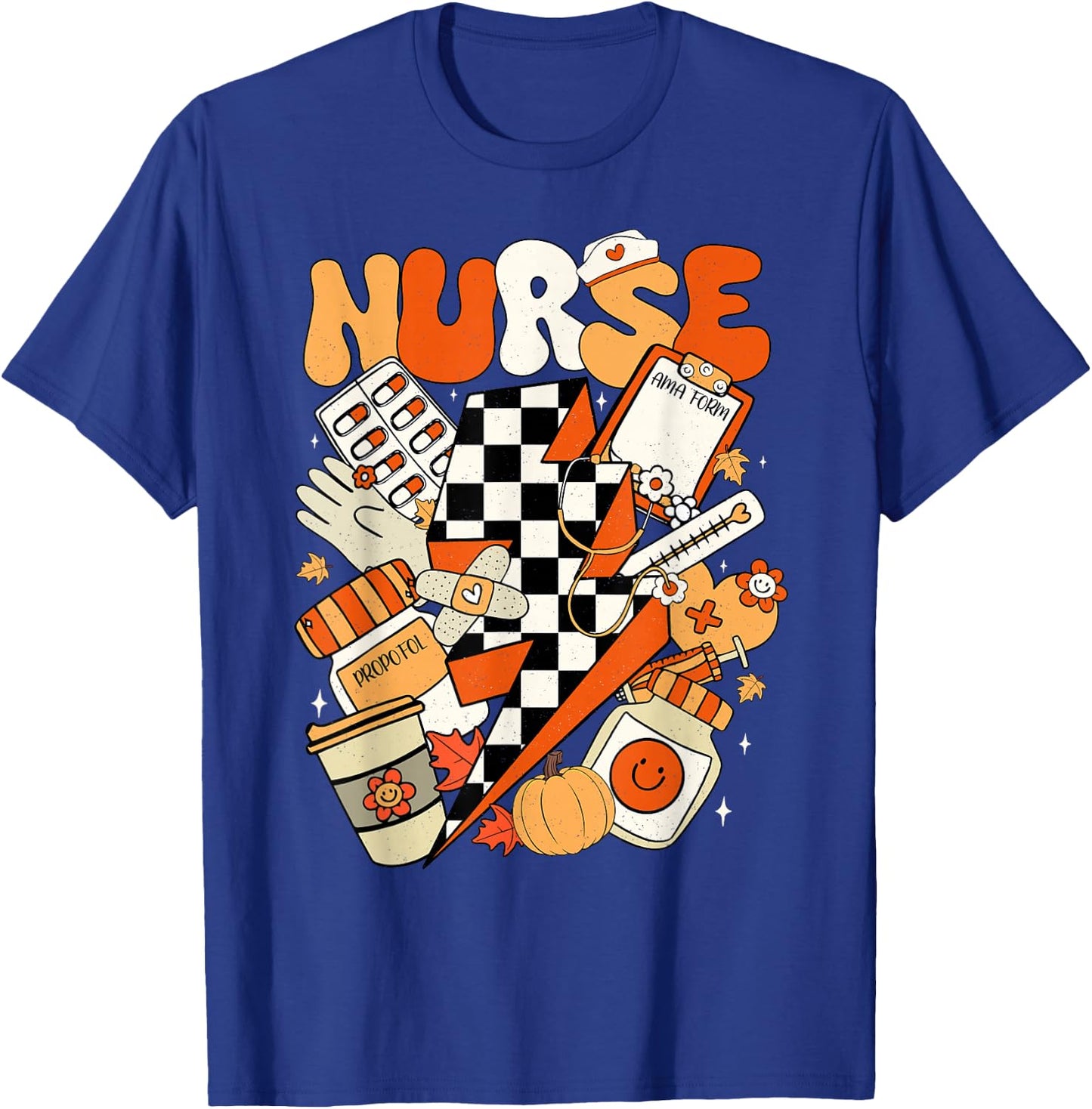 Retro Pumpkin Nurse Life Thanksgiving Fall Autumn Nurse T-Shirt - T-Shirt | Royal