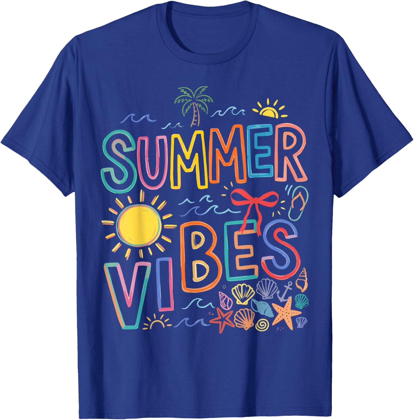 Funny Beach Summer Vibes Women Kids Summer Vacation T-Shirt - T-Shirt | Royal