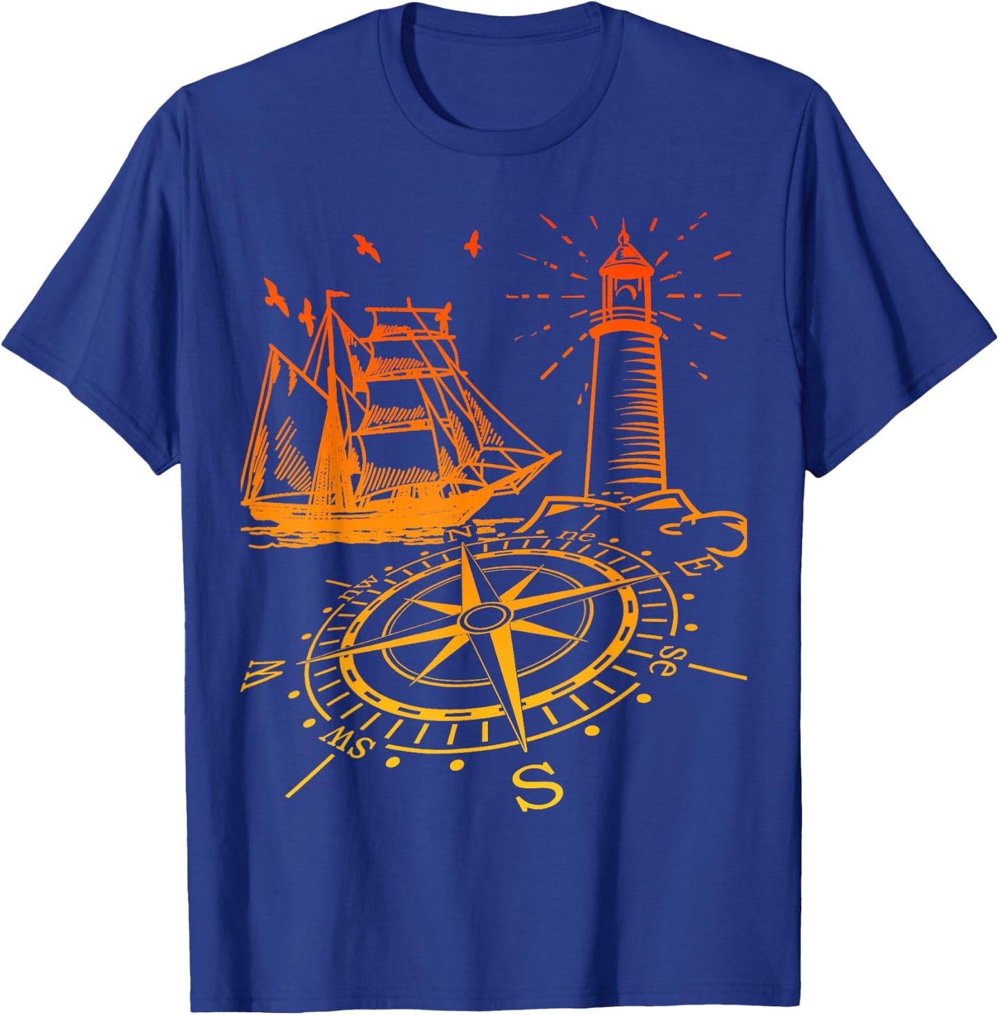 Maritim Kompass Segelschiff Norden Leuchtturm T-Shirt - T-Shirt | Royal
