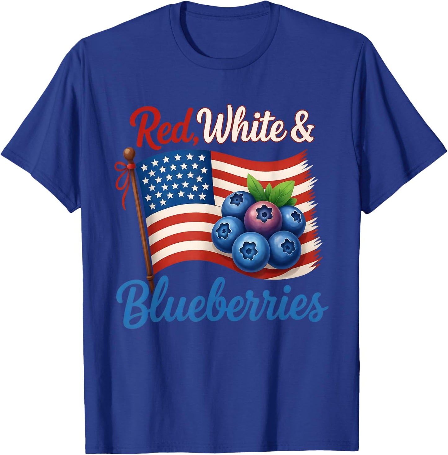 (2 Side) Red White Blueberries Funny Patriotic USA Flag T-Shirt - T-Shirt | Royal