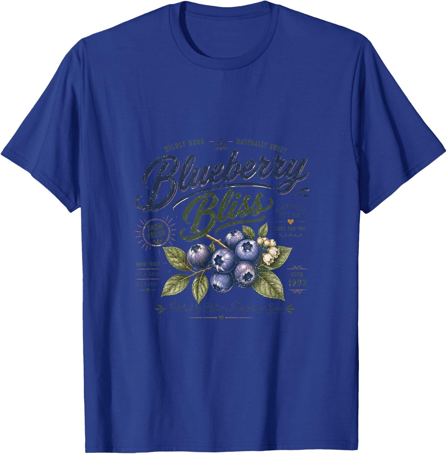Blueberry Bliss Wildly Good Farm Fresh Vintage Retro Berry T-Shirt - T-Shirt | Royal