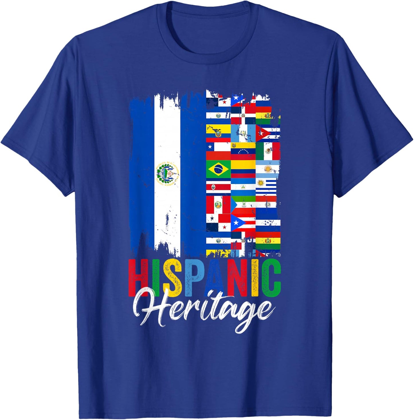 El Salvador Hispanic Heritage Month Latino Countries Flags T-Shirt - T-Shirt | Royal