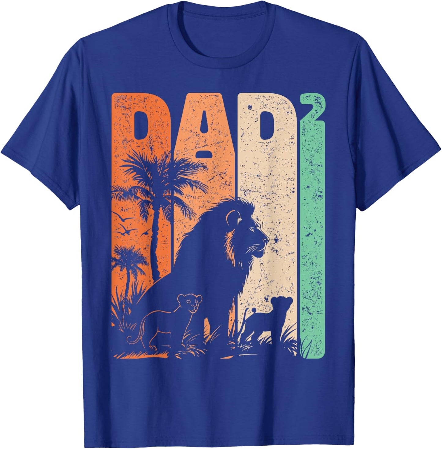Retro Lion Father with Two Cubs Dad Squared Father's Day T-Shirt - T-Shirt | Royal