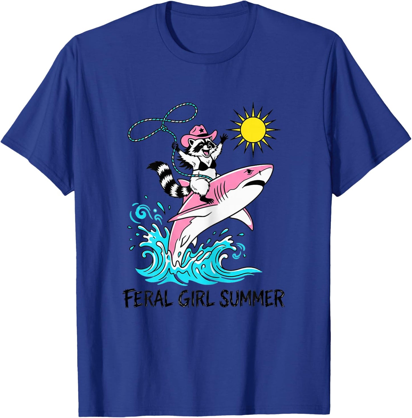 Funny Beach Raccoon Feral Girl Summer T-Shirt - T-Shirt | Royal